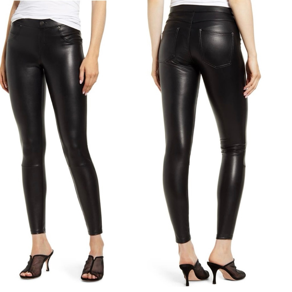 BN8 New HUE Black Faux‎ Leather Skinny Leggings Mid Rise Women Large